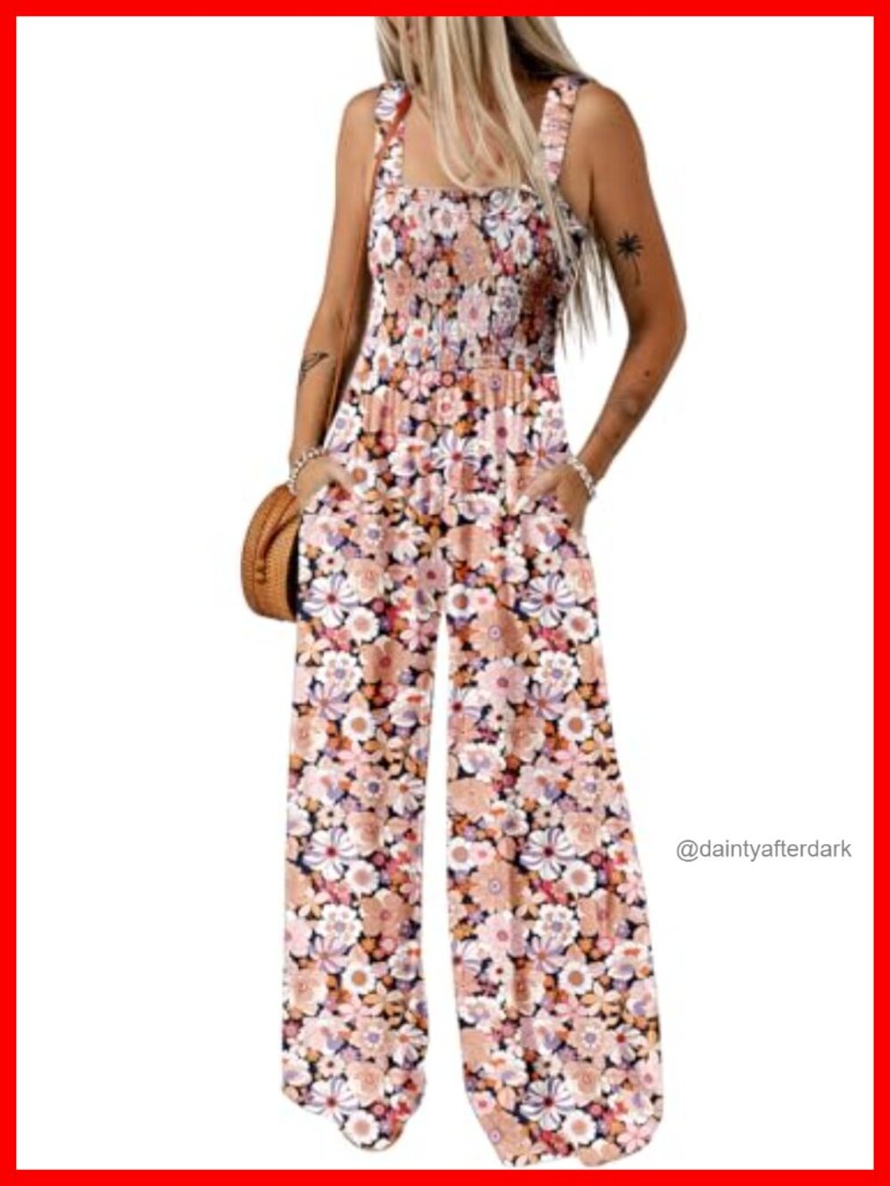 Women's Sleeveless Square Neck Wide Leg Jumpsuit with Pockets